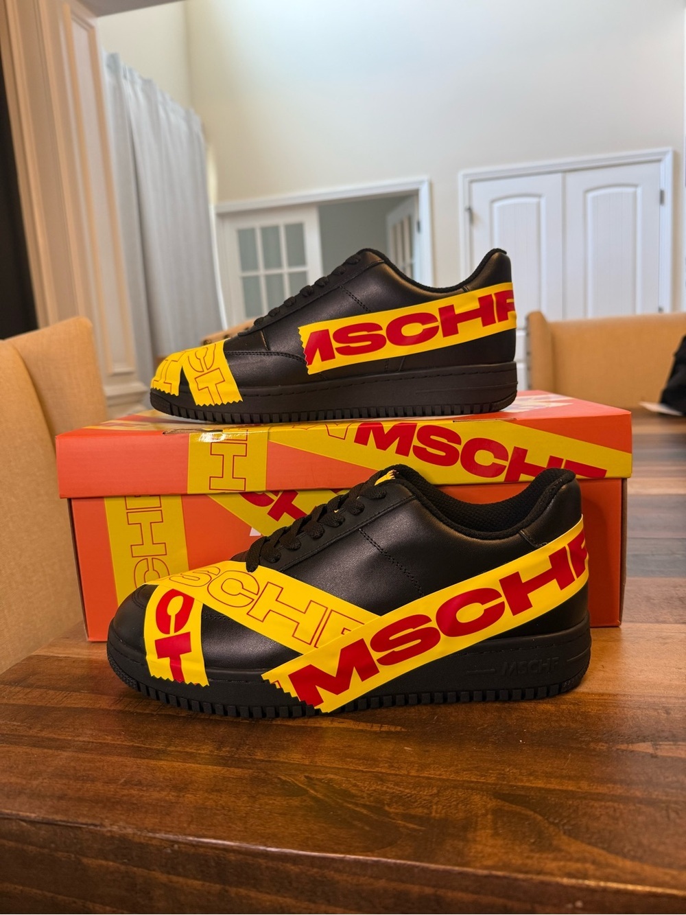 MSCHF TAP3 Men's Leather Athletic Sneaker Black/Yellow/Red, Sz 6, 8 or 9